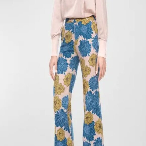 NWT Smythe Wide-leg Pintuck Trousers In Blue Dahlia - 6 - Picture 2 of 5